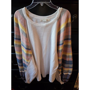 Free People Rainbow Dreams Sweater Thermal Knit Balloon Sleeve Oversized XS